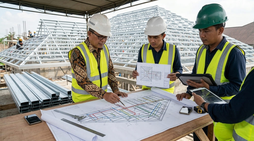 Persiapan pemasangan rangka baja ringan